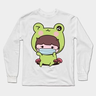 cute frog with face mask, cosplay frog, kawaii frog cartoon Long Sleeve T-Shirt